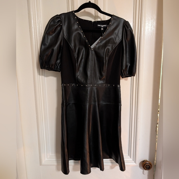 NWT Karl Lagerfeld Faux Leather Dress Size 6 - Picture 3 of 7